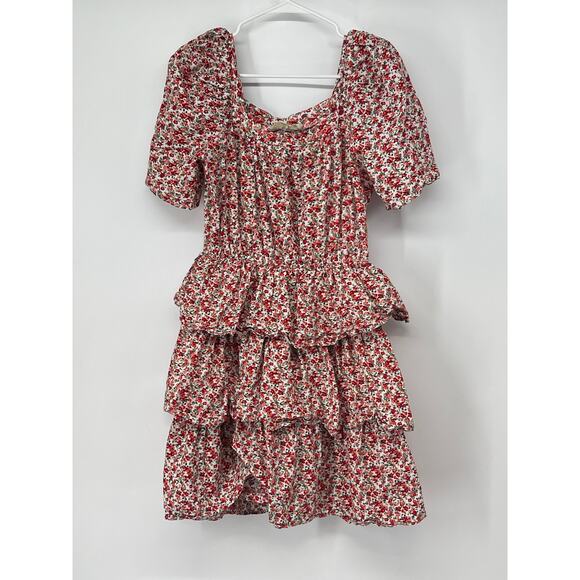 Indigo Rose Tiered Floral Cotton‎ Midi Dress Size M Cottage Peasant Milkmaid - Picture 2 of 5